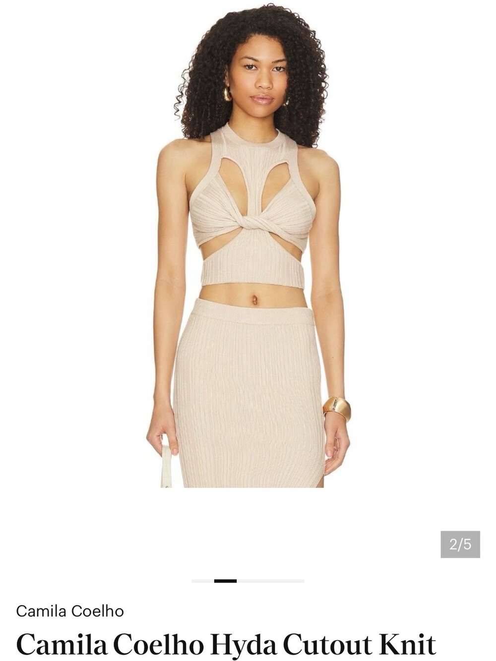 Camila Coelho Hydá Cutout Ribbed Knit Crop Top - Neutral Beige